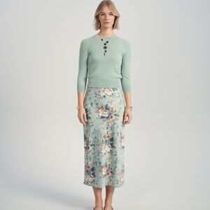 Mint Floral Midi Skirt